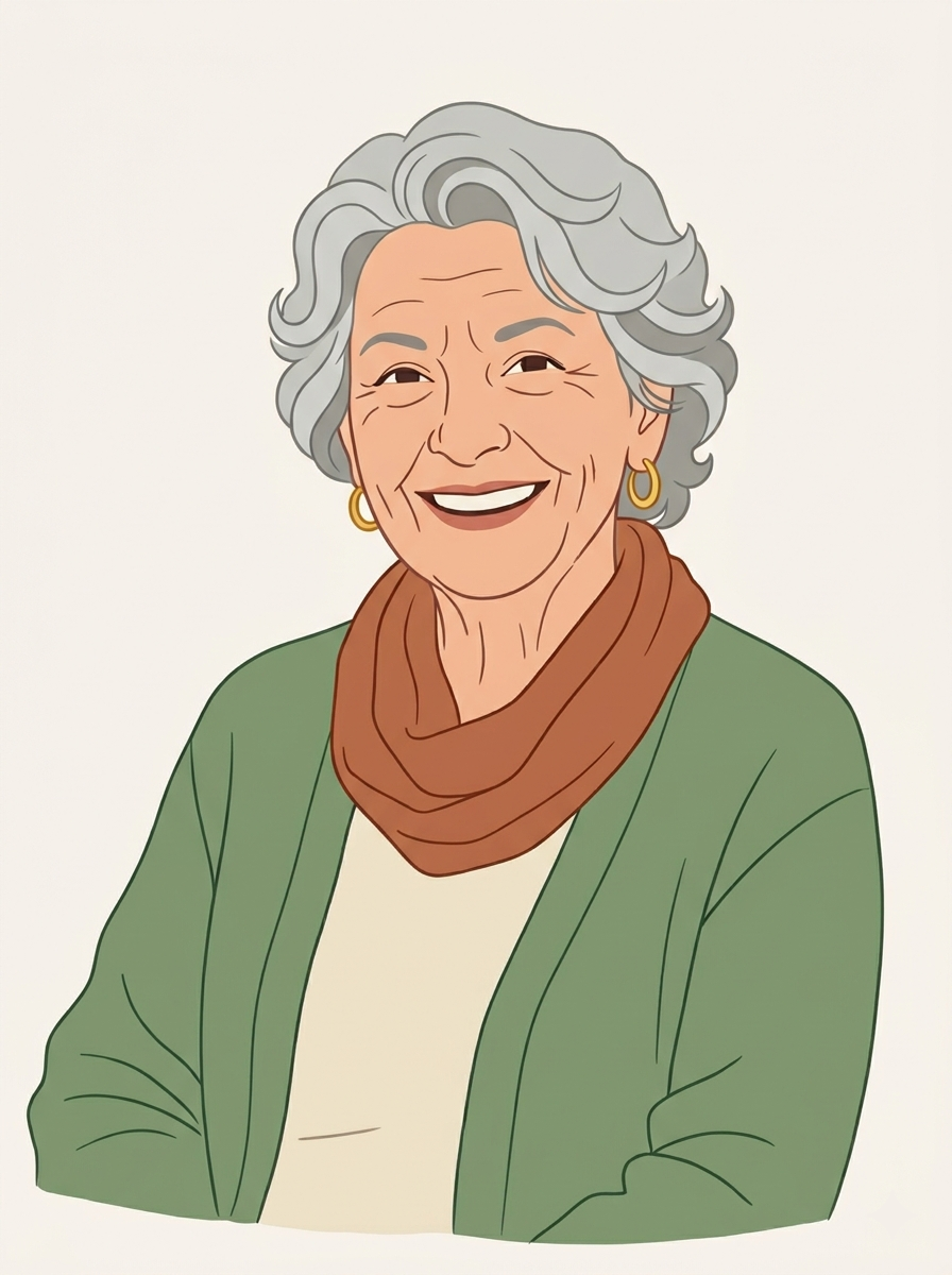 Illustration of an elderly person at home
